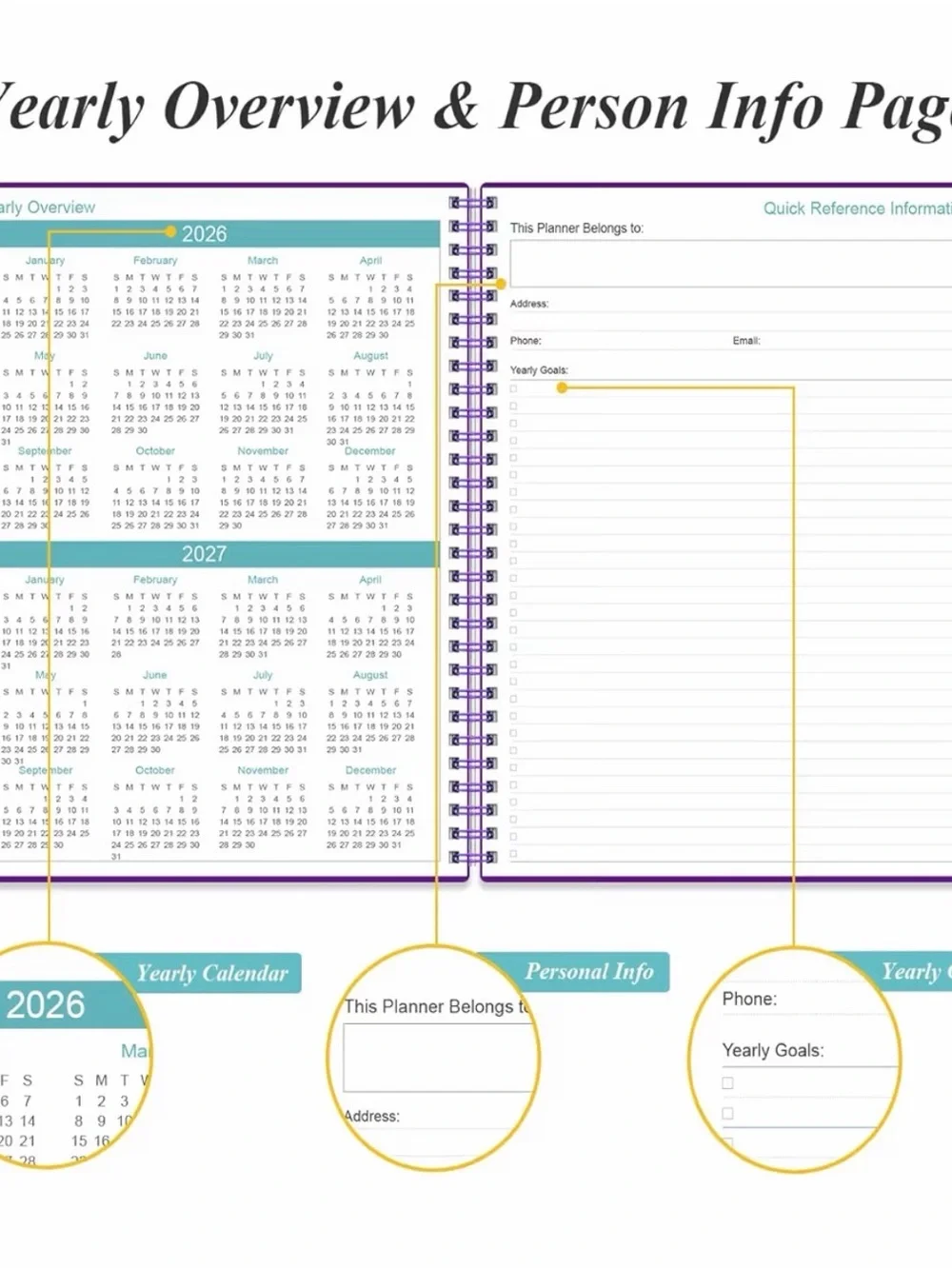 2026-2027 Monthly Planner - Purple Spiral Notebook A4